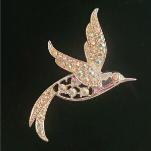 GORGEOUS Sarah Coventry Rhinestone Hummingbird Brooch Aurora Borealis